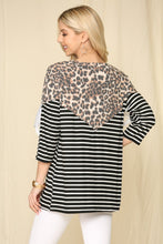 Load image into Gallery viewer, Celeste Leopard Spliced Stripe T-Shirt with Lace Detail