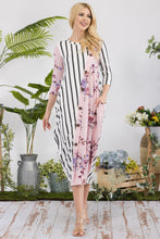 Load image into Gallery viewer, Celeste Floral Striped Contrast Midi-Dress with Pockets