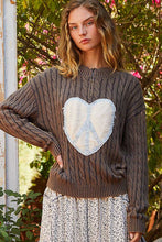 Load image into Gallery viewer, POL Cable-Knit Peace Patch Dropped Shoulder Sweater