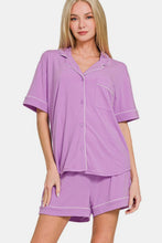 Load image into Gallery viewer, Zenana Button Down Short Sleeve Top and Shorts Lounge Set