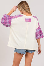 Load image into Gallery viewer, SAGE + FIG Peace Applique Patch with Plaid Contrast Top