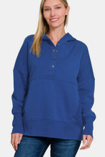 Load image into Gallery viewer, Zenana Half Snap Long Sleeve Hoodie with Kangaroo Pocket