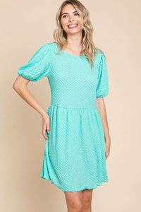 Culture Code Textured Round Neck Puff Sleeve Dress