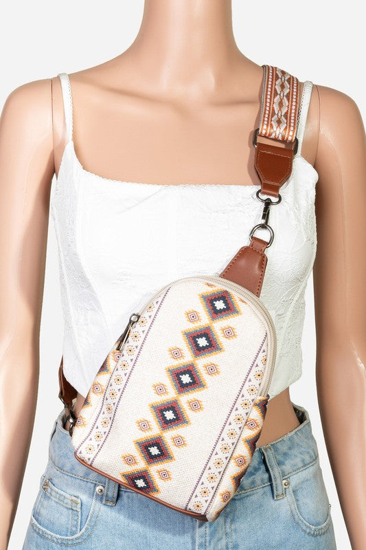 Fame Geometric Wide Strap Crossbody Bag