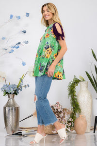 Celeste Open Tie Sleeve Round Neck Floral Blouse