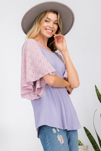 Celeste Contrast Eyelet Ruffle Sleeve Blouse