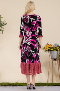 Celeste Paisley Print Lace Ruffled Midi Dress