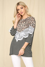 Load image into Gallery viewer, Celeste Leopard Spliced Stripe T-Shirt with Lace Detail