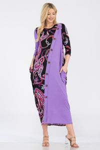 Celeste Paisley Contrast Midi Dress with Pockets