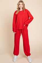 Load image into Gallery viewer, Super Lady Crinkle Check Round Neck Top and Pants Lounge Set