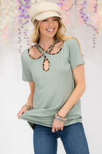 Load image into Gallery viewer, Celeste Crisscross Cutout Leopard Contrast Trim T-Shirt