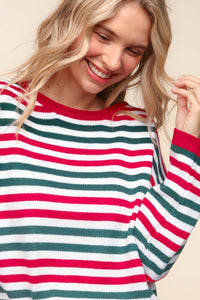 Haptics Striped Contrast Side Slit Knit Top