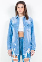 Load image into Gallery viewer, American Bazi Frayed Hem Distressed Denim Shirt Jacket