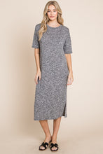 Load image into Gallery viewer, BOMBOM Slit Round Neck Half Sleeve Midi Dress