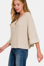 Load image into Gallery viewer, Zenana Notched Side Slit Patch Sweater