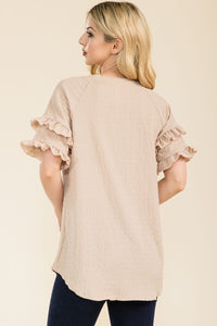 Celeste Ruffle Short Sleeve Texture Top