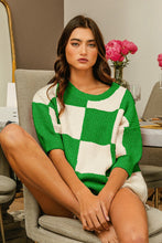 Load image into Gallery viewer, BiBi Checkered Contrast Round Neck Sweater