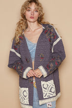 Load image into Gallery viewer, POL Embroidered Open Front Quilted Jacket with Crochet Pockets