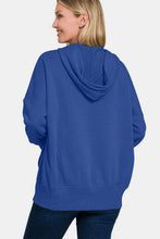 Load image into Gallery viewer, Zenana Half Snap Long Sleeve Hoodie with Kangaroo Pocket