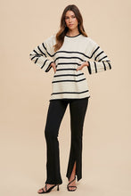 Load image into Gallery viewer, Annie Wear Side Slit Striped Round Neck Sweater