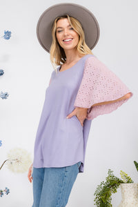 Celeste Contrast Eyelet Ruffle Sleeve Blouse