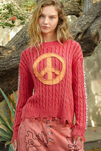 Load image into Gallery viewer, POL Washed Peace Patch Cable Knit Sweater