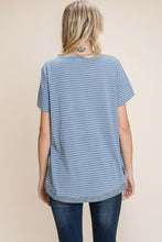 Load image into Gallery viewer, Cotton Bleu by Nu Lab Slit Striped Notched Short Sleeve T-Shirt