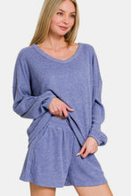 Load image into Gallery viewer, Zenana V-Neck Long Sleeve Ribbed Top and Shorts Set