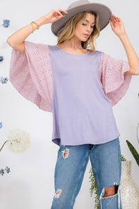 Celeste Contrast Eyelet Ruffle Sleeve Blouse