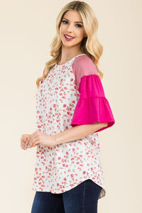 Celeste Floral Contrast Bell Sleeve Top