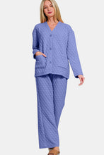 Load image into Gallery viewer, Zenana Quilted Button Up Long Sleeve Top and Pants Lounge Set