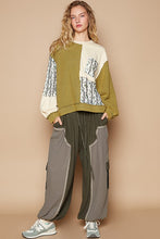 Load image into Gallery viewer, POL Exposed Seam Floral Patch Color Block Round Neck Sweatshirt
