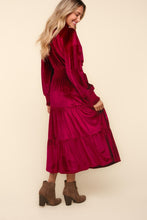 Load image into Gallery viewer, Haptics Mock Neck Smocked Waist Velvet Tiered Dress