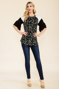 Celeste Floral Contrast Bell Sleeve Top