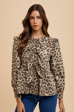 Load image into Gallery viewer, Annie Wear Tied Leopard Round Neck Peplum Blouse