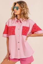 Load image into Gallery viewer, BiBi Sequin Detail Raw Hem Short Sleeve Shirt