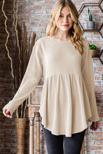 Load image into Gallery viewer, Heimish Round Neck Long Sleeve Ribbed Babydoll Top