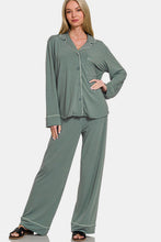 Load image into Gallery viewer, Zenana Button Down Long Sleeve Top and Pants Lounge Set