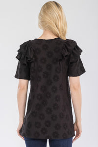 Celeste Ruffle Layered Short Sleeve Daisy Floral Top