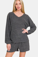 Load image into Gallery viewer, Zenana V-Neck Long Sleeve Ribbed Top and Shorts Set