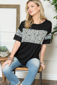 Celeste Leopard Exposed Seam Short Sleeve T-Shirt