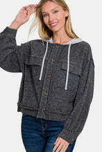 Load image into Gallery viewer, Zenana Brushed Hacci Button Down Drawstring Hooded Shacket