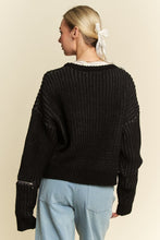 Load image into Gallery viewer, Davi &amp; Dani Contrast Heart Dropped Shoulder Sweater
