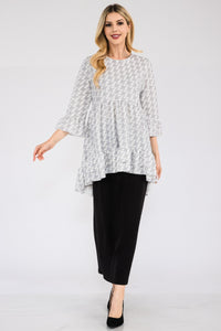 Celeste Houndstooth Flounce Sleeve High-Low Top