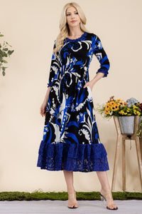 Celeste Paisley Print Lace Ruffled Midi Dress