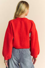 Load image into Gallery viewer, Davi &amp; Dani Flower Contrast Round Neck Long Sleeve Cardigan