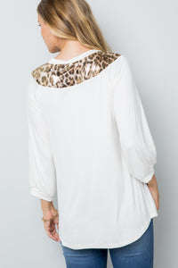 Celeste Leopard Contrast Balloon Sleeve Top