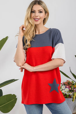 Celeste Ribbed Star Color Block T-Shirt