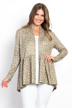 Load image into Gallery viewer, Be Stage Peplum Leopard Open Front Long Sleeve Cardigan