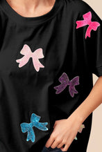 Load image into Gallery viewer, BiBi Sequin Bow Patch Short Sleeve T-Shirt